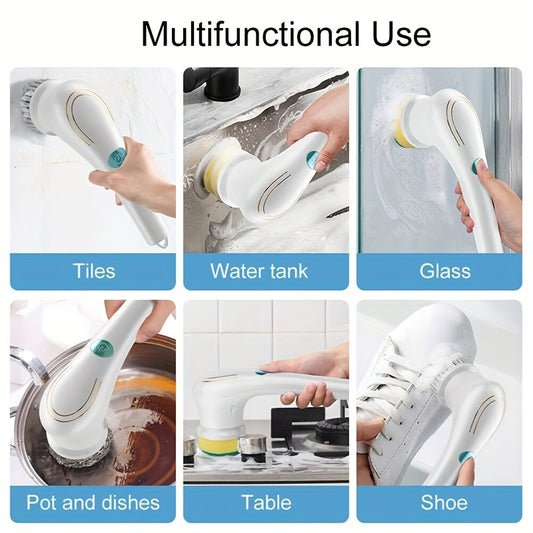 Set, Electric Scrubber With 5 Replaceable Brush Heads, Portable Spin Scrubber, Cordless Handheld Cleaning Brush For Bathroom/Tub/Wall Tiles/ Floor/Kitchen