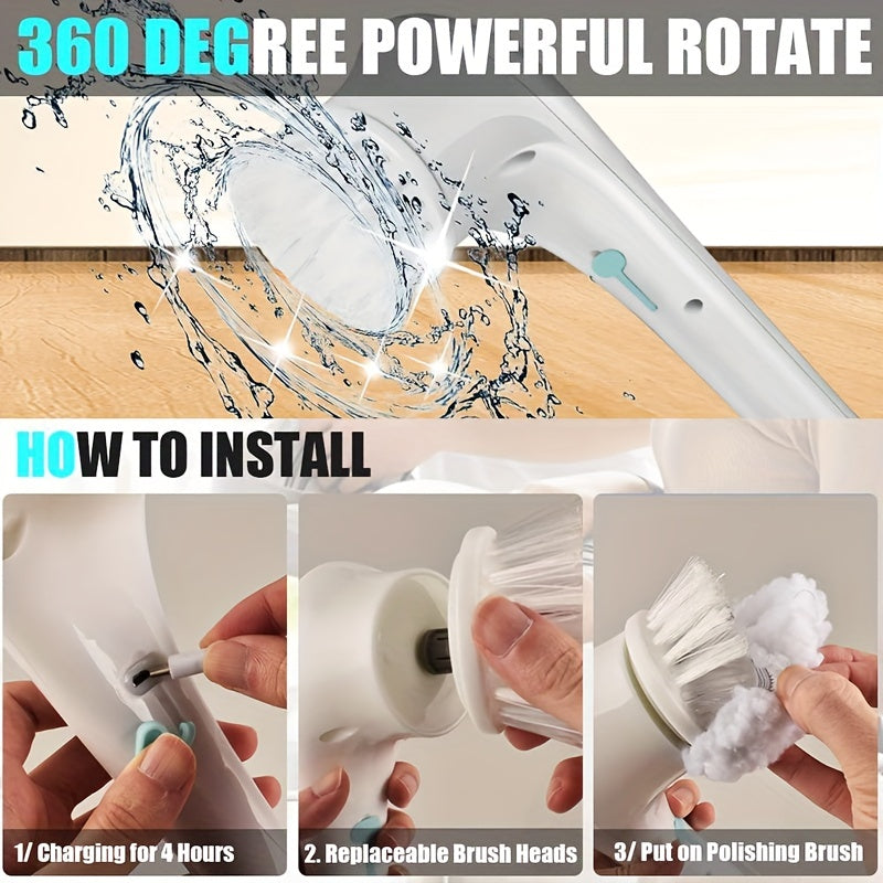 Set, Electric Scrubber With 5 Replaceable Brush Heads, Portable Spin Scrubber, Cordless Handheld Cleaning Brush For Bathroom/Tub/Wall Tiles/ Floor/Kitchen