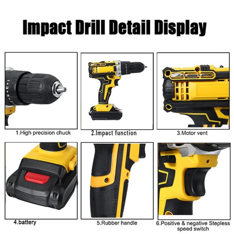 ALL IN ONE   25+3 Torque Impact Drill Electric Screwdriver Cordless Electric Hammer Drill Driver 2 Gear Speed Lithium-Ion Battery Power Tools