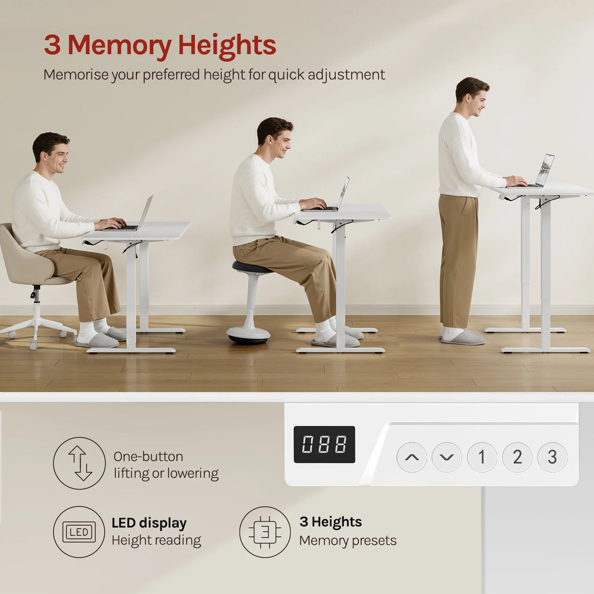 WOLTU Height-Adjustable Computer Desk Electric Gaming Table with 3 Memory Heights Collision Protection for Home Office Study