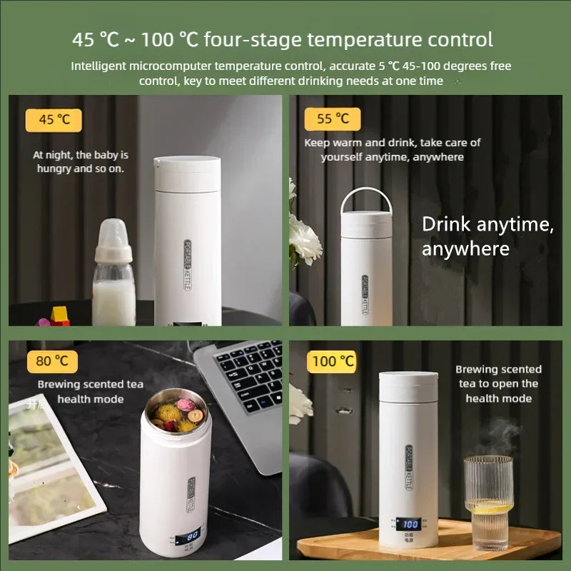 JFBONIN Electric Kettles Portable Tea Coffee Kettle Travel Boil Water Thermal Cup Anti-Scald Water Bottle
