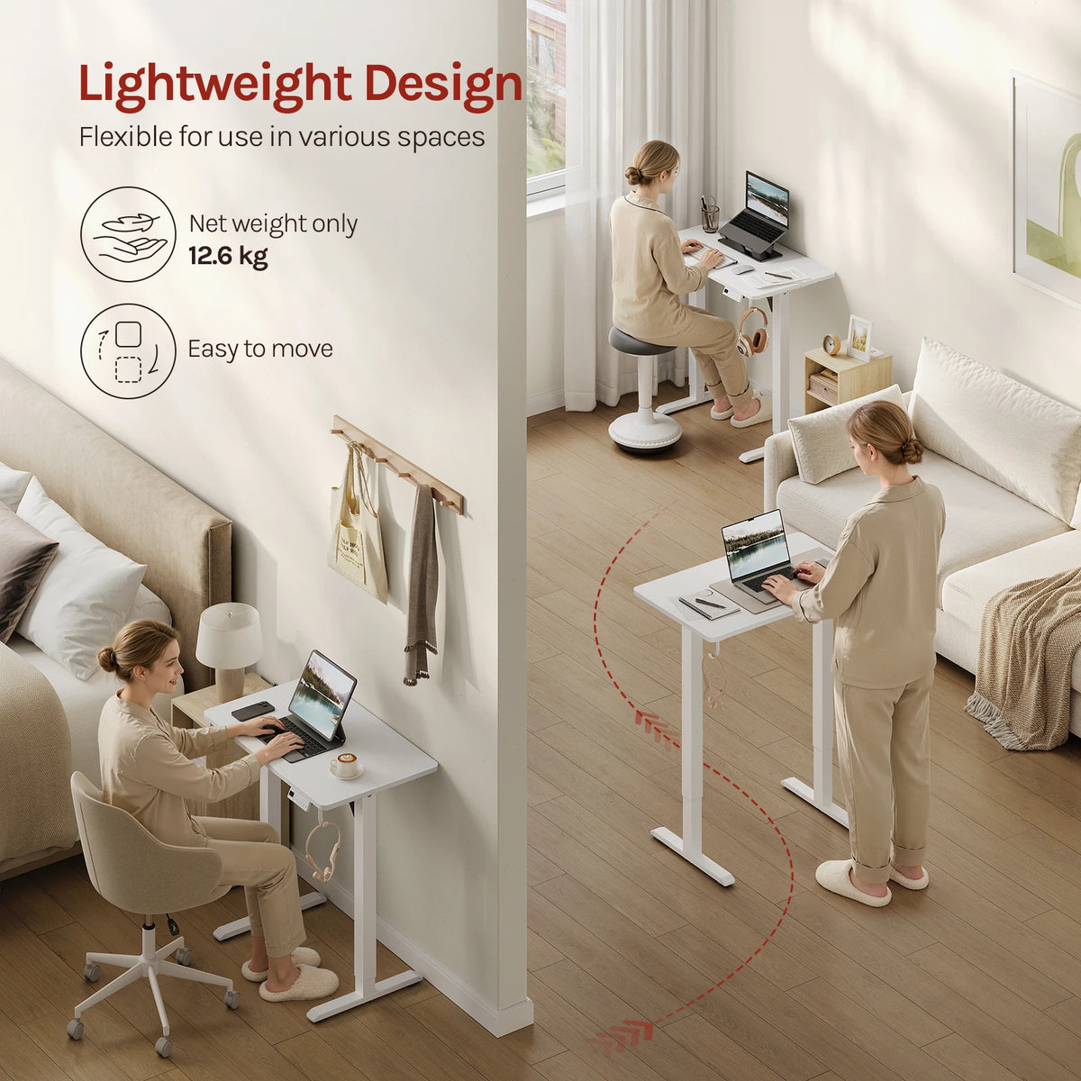 WOLTU Height-Adjustable Computer Desk Electric Gaming Table with 3 Memory Heights Collision Protection for Home Office Study