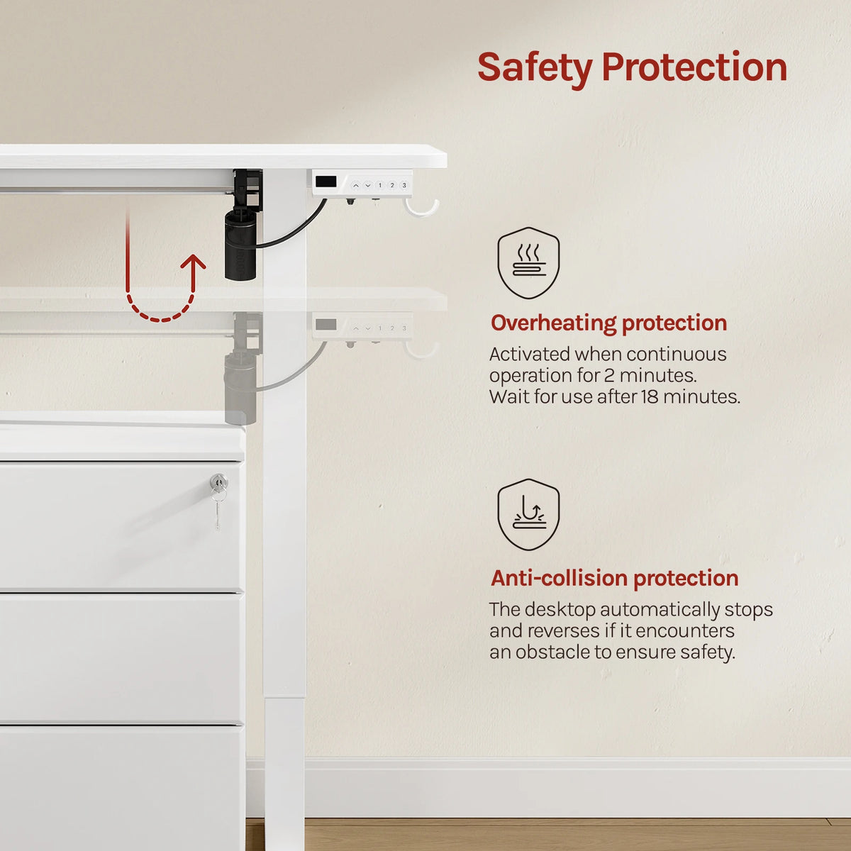WOLTU Height-Adjustable Computer Desk Electric Gaming Table with 3 Memory Heights Collision Protection for Home Office Study