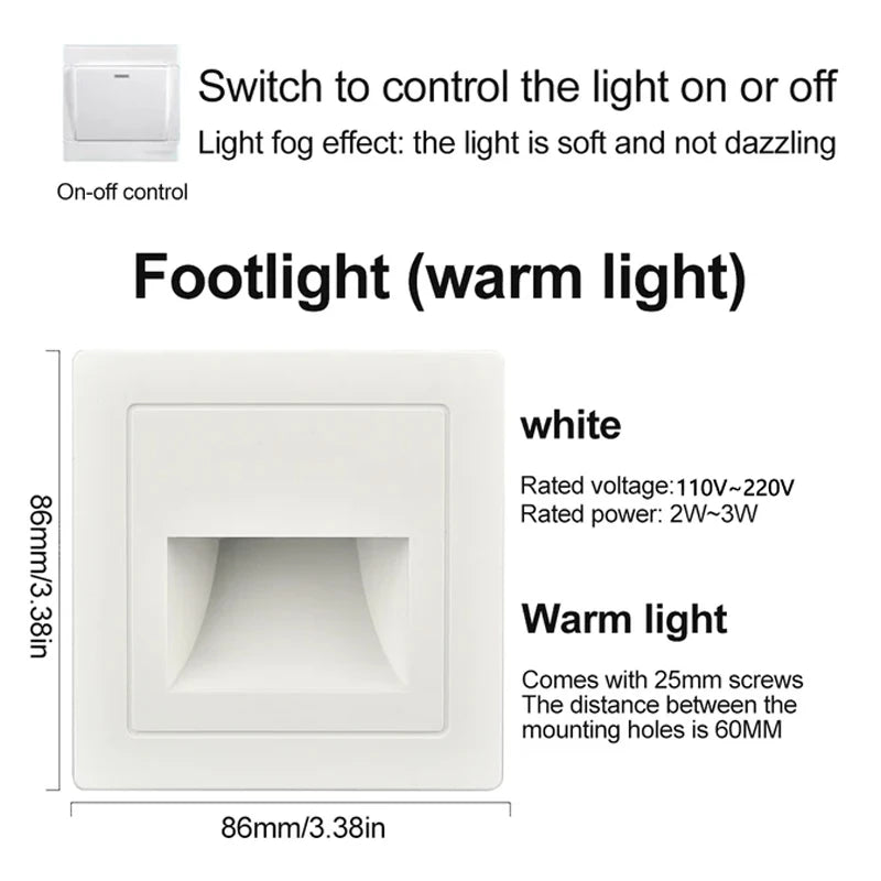 PIR Motion Detector Light Sensor led lights AC 110V-240V Recessed staircase bedroom wall lamp led night light