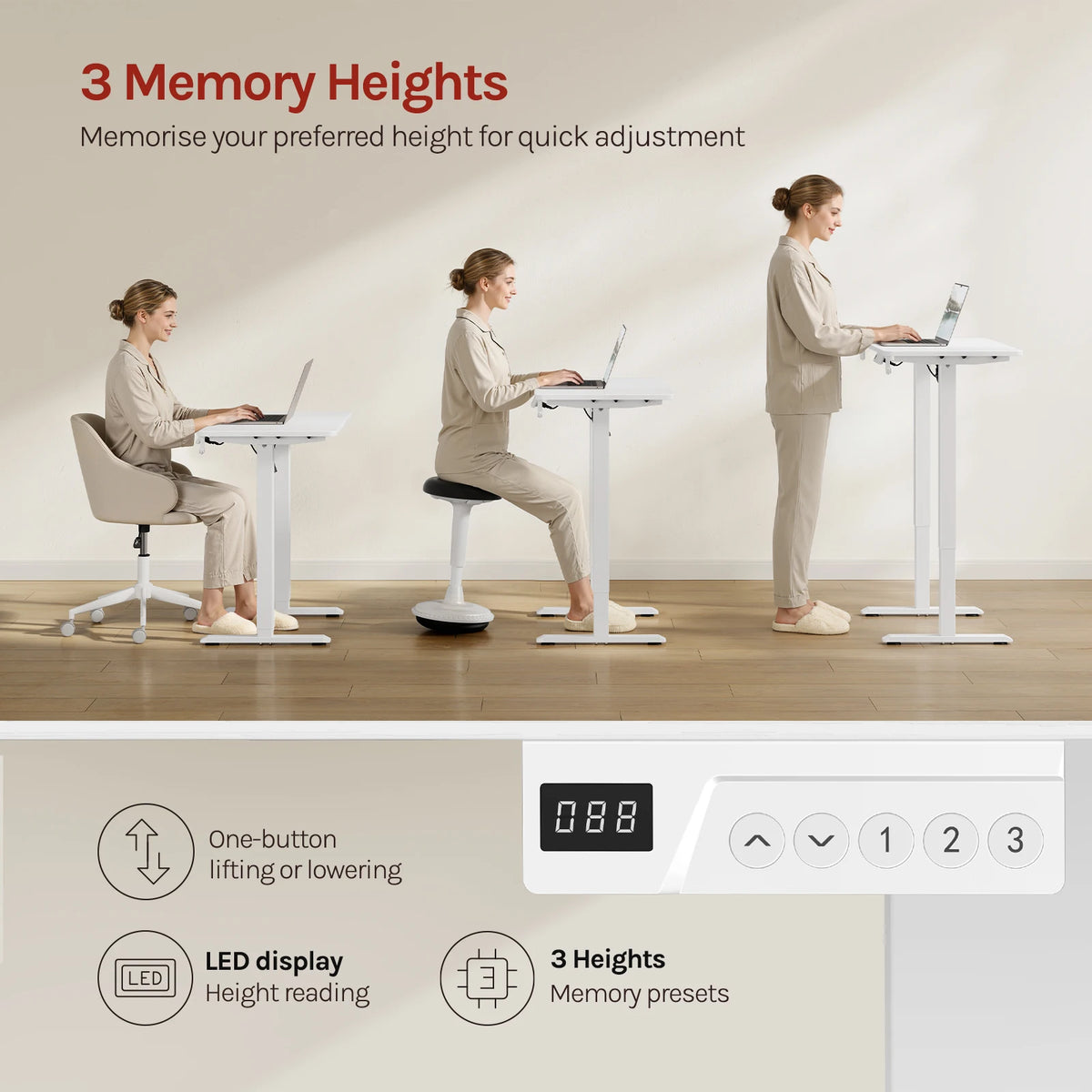 WOLTU Height-Adjustable Computer Desk Electric Gaming Table with 3 Memory Heights Collision Protection for Home Office Study