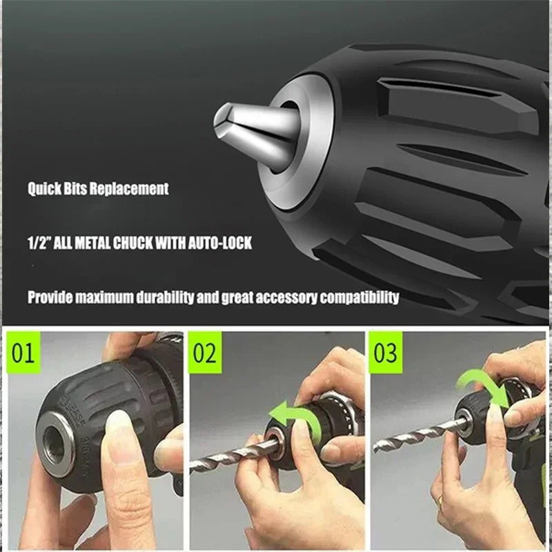 ALL IN ONE   25+3 Torque Impact Drill Electric Screwdriver Cordless Electric Hammer Drill Driver 2 Gear Speed Lithium-Ion Battery Power Tools