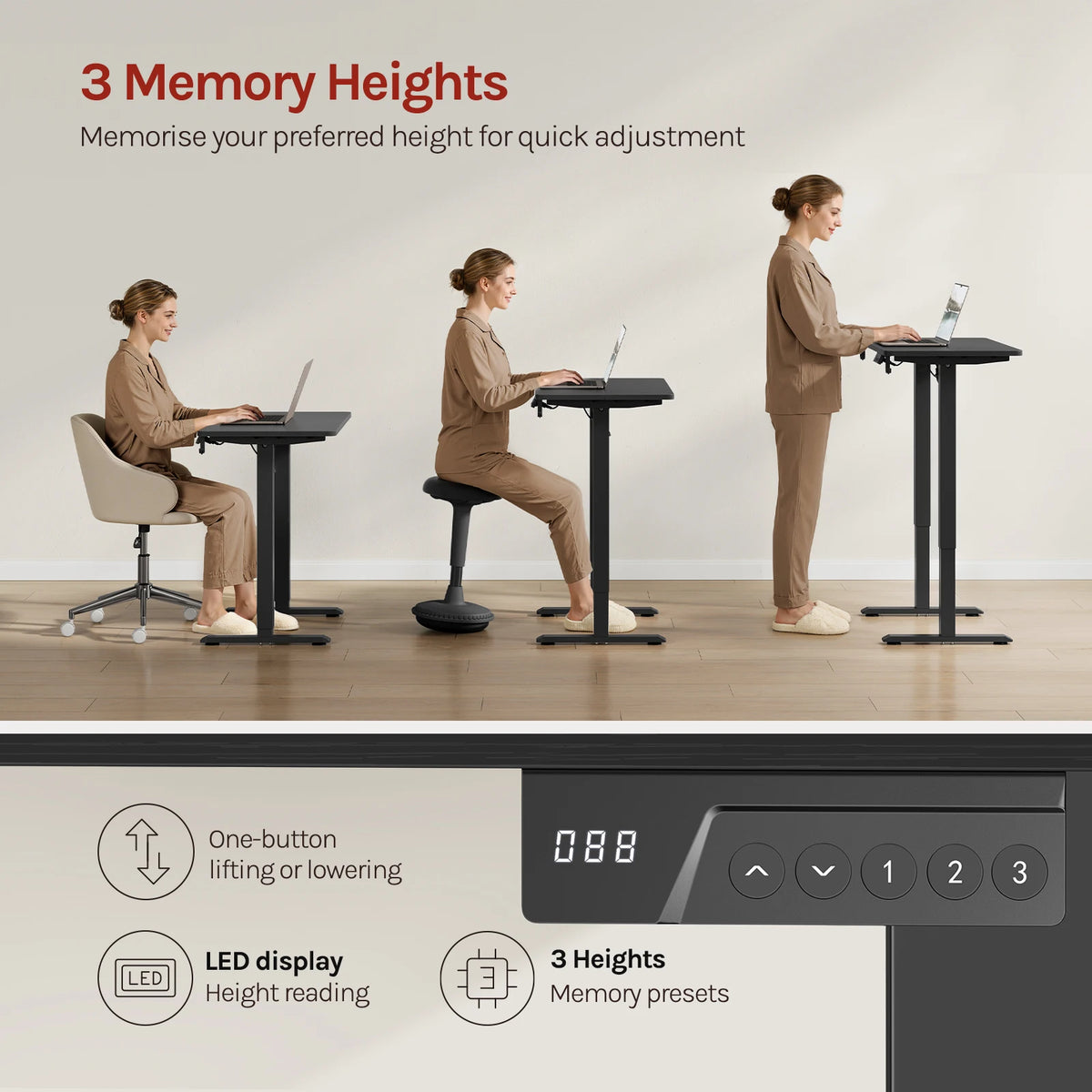 WOLTU Height-Adjustable Computer Desk Electric Gaming Table with 3 Memory Heights Collision Protection for Home Office Study