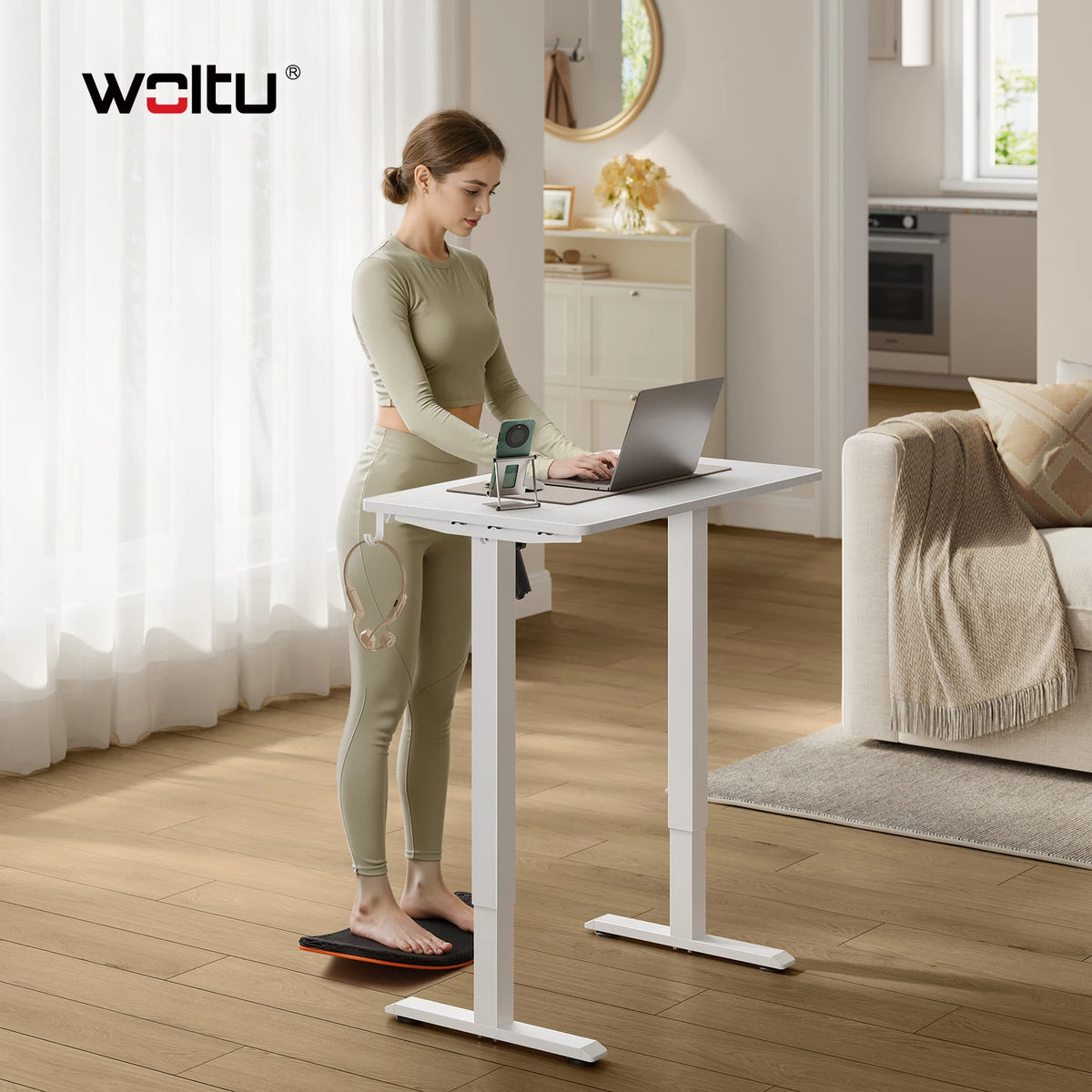 WOLTU Height-Adjustable Computer Desk Electric Gaming Table with 3 Memory Heights Collision Protection for Home Office Study