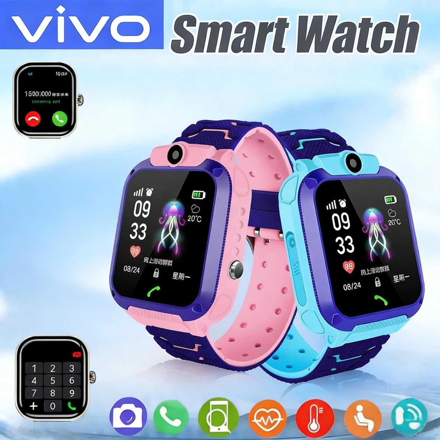 VIVO GPS Tracking Waterproof Watch Mini Smart Children's Watch 4G Sim Card Call Camera Watch Birthday Gift Electronic Clock