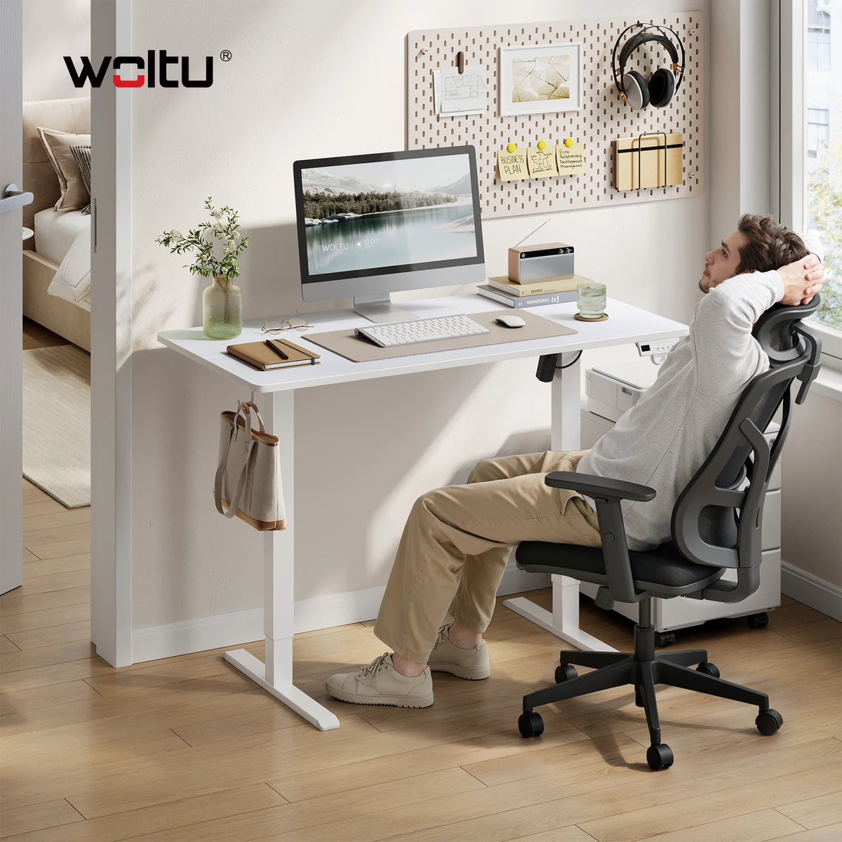 WOLTU Height-Adjustable Computer Desk Electric Gaming Table with 3 Memory Heights Collision Protection for Home Office Study
