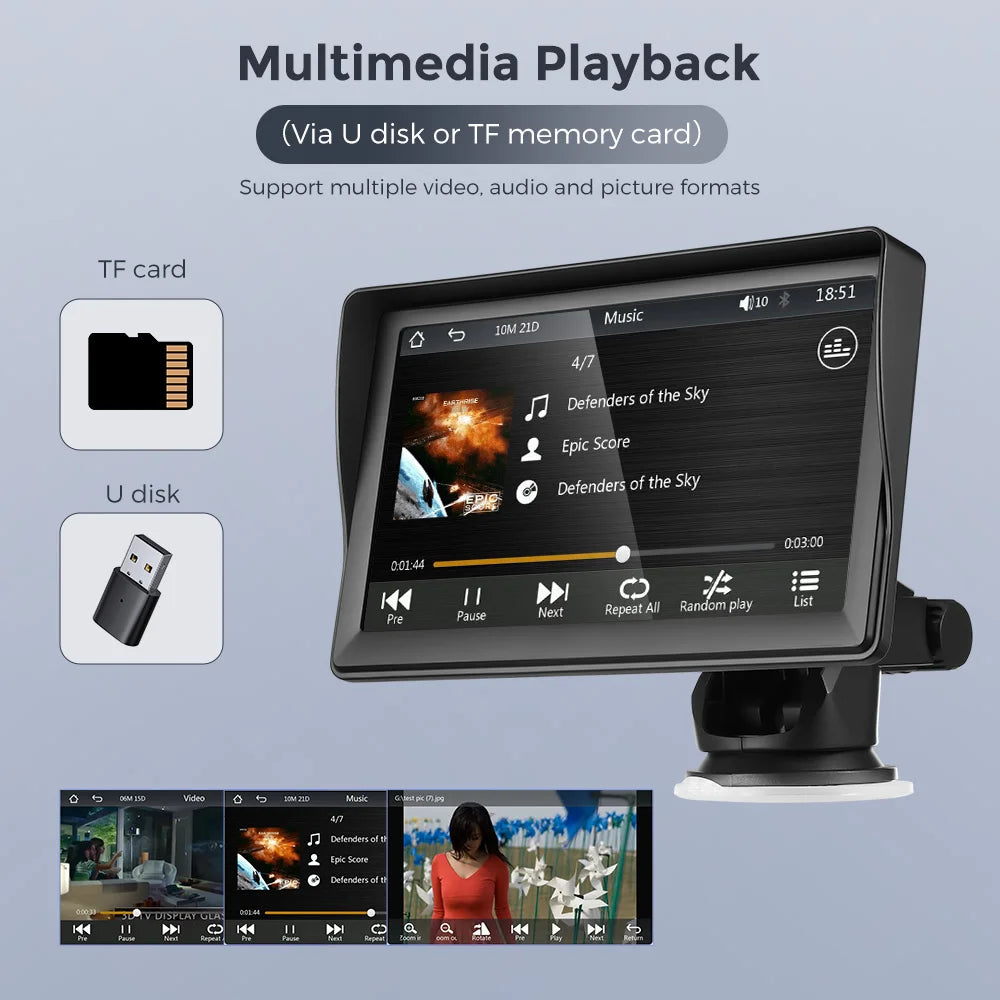 Car Radio 7 Inch Wireless CarPlay Android Auto Portable Car Stereo Multimedia Player With FM Transmitter BT WiFi AUX USB Screen