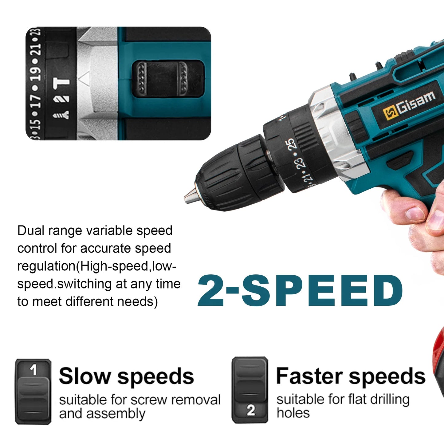 ALL IN ONE   25+3 Torque Impact Drill Electric Screwdriver Cordless Electric Hammer Drill Driver 2 Gear Speed Lithium-Ion Battery Power Tools