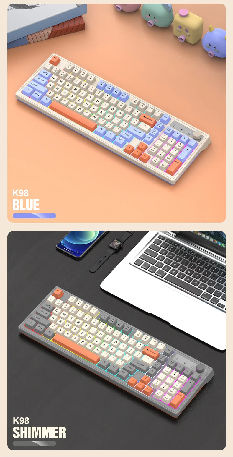 Dual Bluetooth Keyboard Dual-Mode BT/2.4G Wireless Keyboard RGB Backlit Rechargeable Keyboard Gaming Keyboard For Laptop Tablet