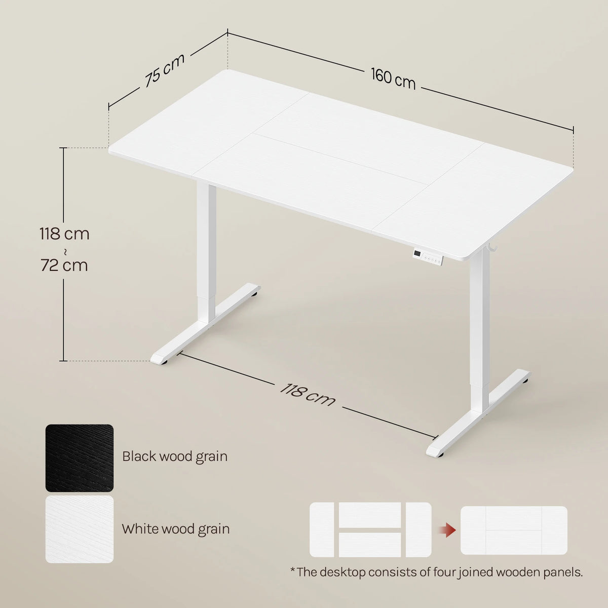 WOLTU Height-Adjustable Computer Desk Electric Gaming Table with 3 Memory Heights Collision Protection for Home Office Study
