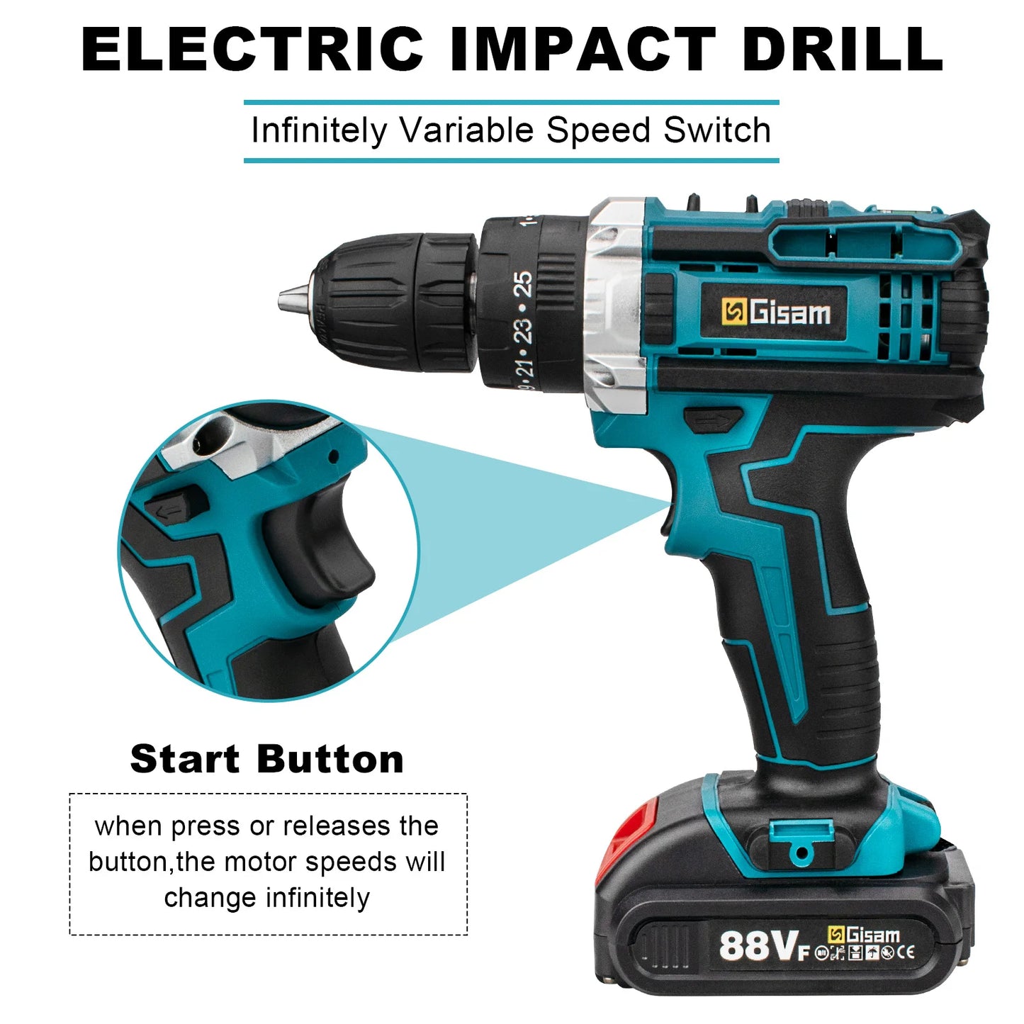 ALL IN ONE   25+3 Torque Impact Drill Electric Screwdriver Cordless Electric Hammer Drill Driver 2 Gear Speed Lithium-Ion Battery Power Tools