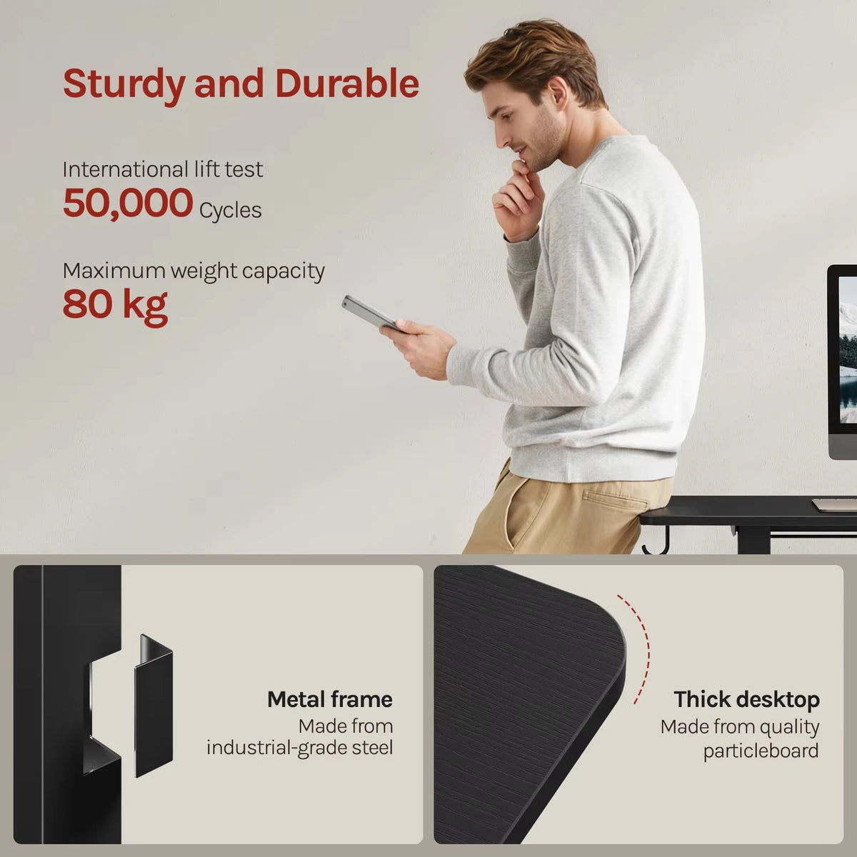 WOLTU Height-Adjustable Computer Desk Electric Gaming Table with 3 Memory Heights Collision Protection for Home Office Study