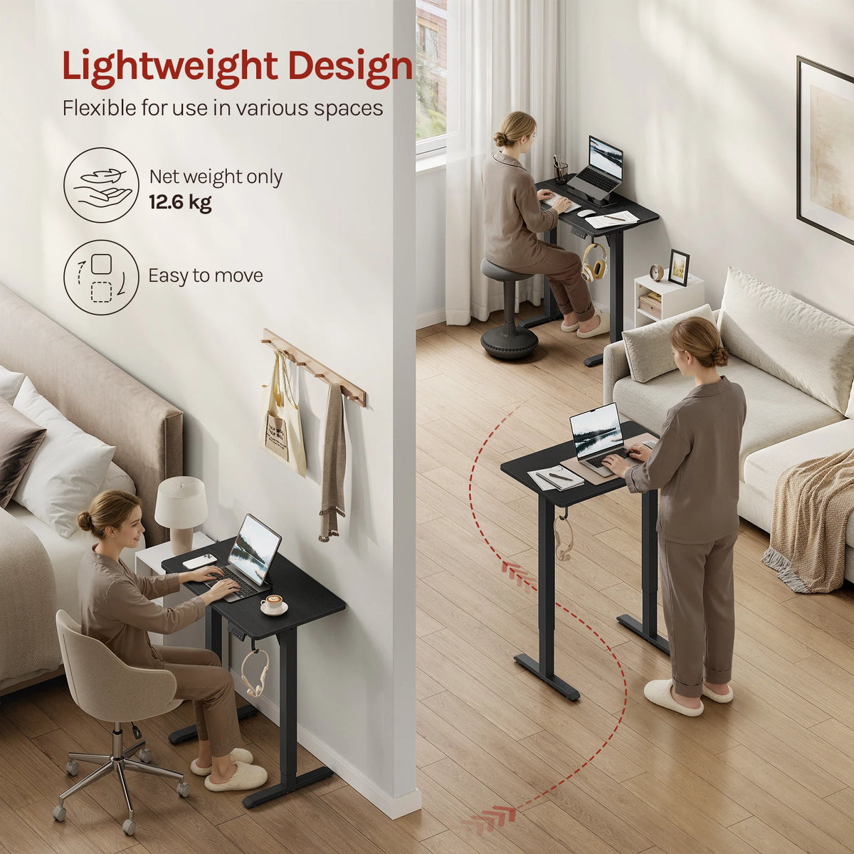 WOLTU Height-Adjustable Computer Desk Electric Gaming Table with 3 Memory Heights Collision Protection for Home Office Study
