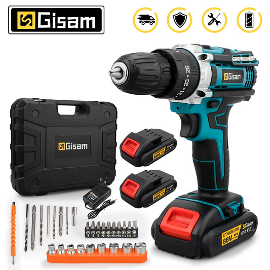 ALL IN ONE   25+3 Torque Impact Drill Electric Screwdriver Cordless Electric Hammer Drill Driver 2 Gear Speed Lithium-Ion Battery Power Tools