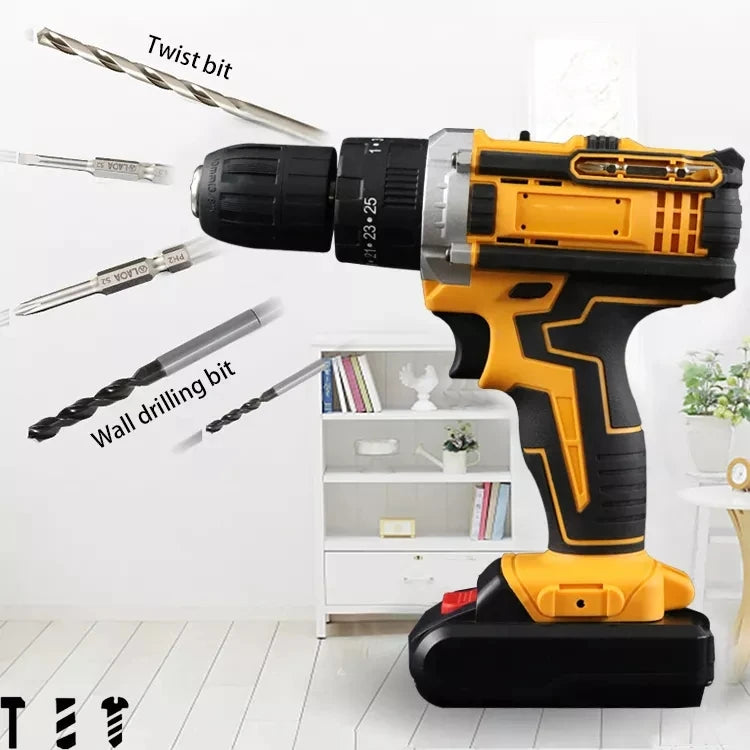 ALL IN ONE   25+3 Torque Impact Drill Electric Screwdriver Cordless Electric Hammer Drill Driver 2 Gear Speed Lithium-Ion Battery Power Tools