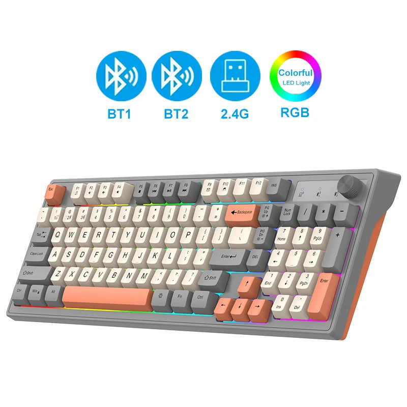 Dual Bluetooth Keyboard Dual-Mode BT/2.4G Wireless Keyboard RGB Backlit Rechargeable Keyboard Gaming Keyboard For Laptop Tablet