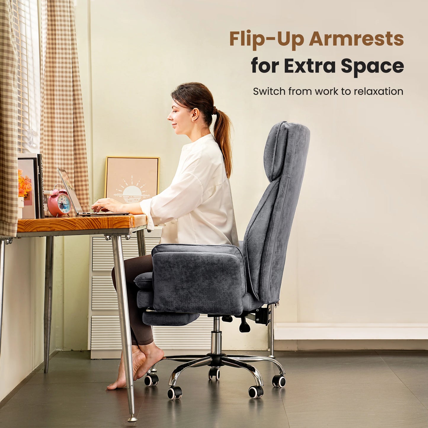 Big and Tall Office Chair,Flip Armrests for Pets & Cross Legged Sitting,Executive Ergonomic Computer Gaming Chair with Foot Rest