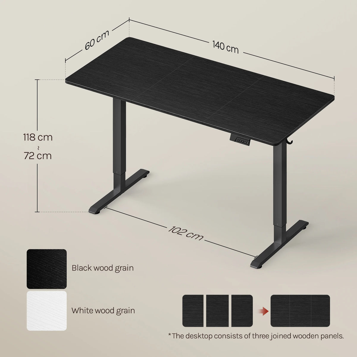 WOLTU Height-Adjustable Computer Desk Electric Gaming Table with 3 Memory Heights Collision Protection for Home Office Study