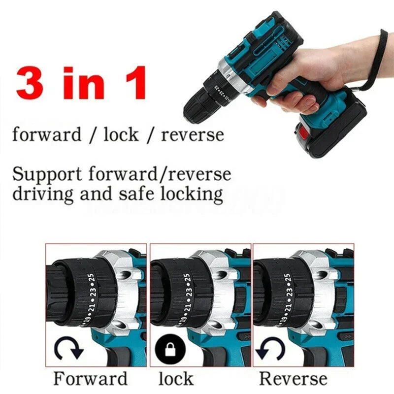 ALL IN ONE   25+3 Torque Impact Drill Electric Screwdriver Cordless Electric Hammer Drill Driver 2 Gear Speed Lithium-Ion Battery Power Tools