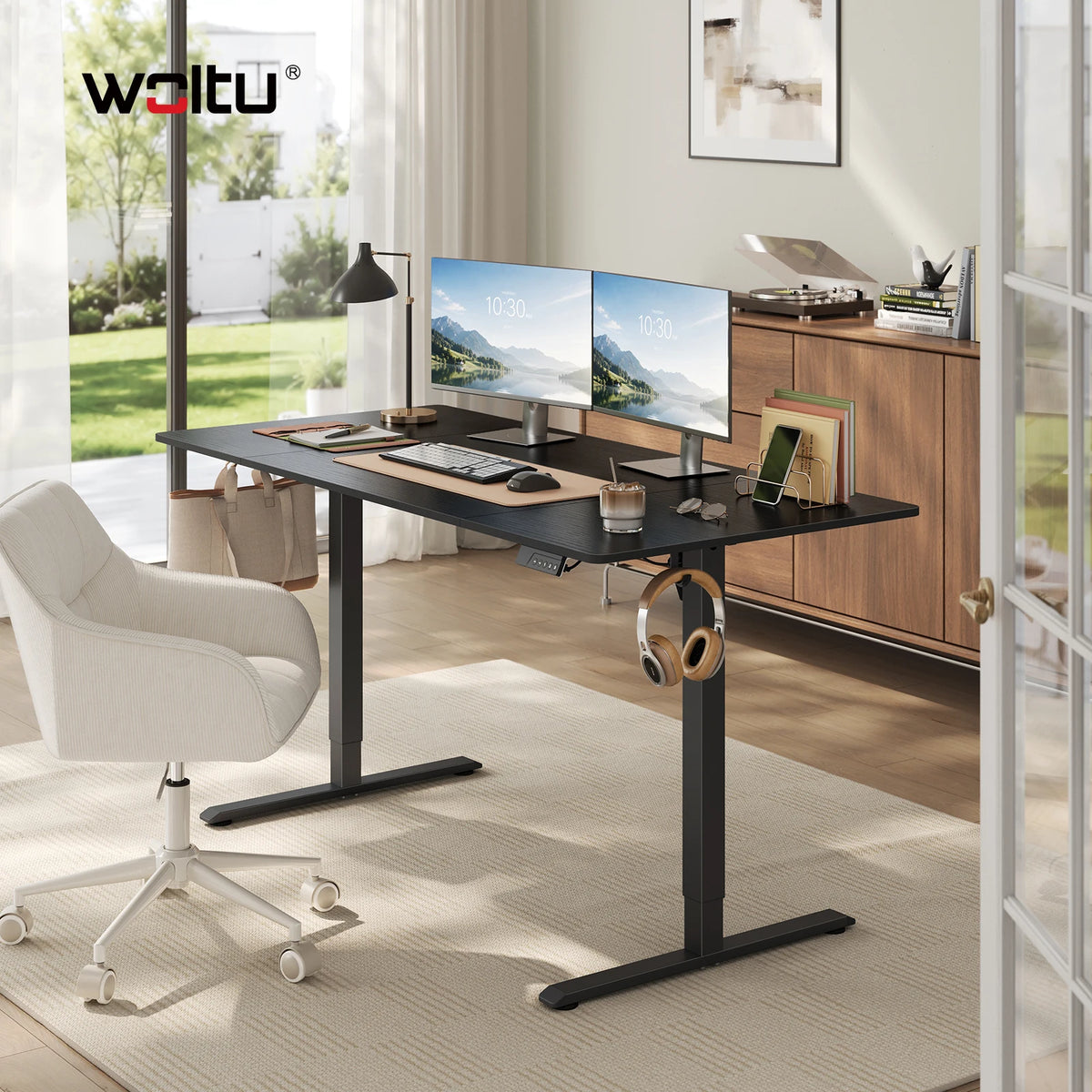 WOLTU Height-Adjustable Computer Desk Electric Gaming Table with 3 Memory Heights Collision Protection for Home Office Study