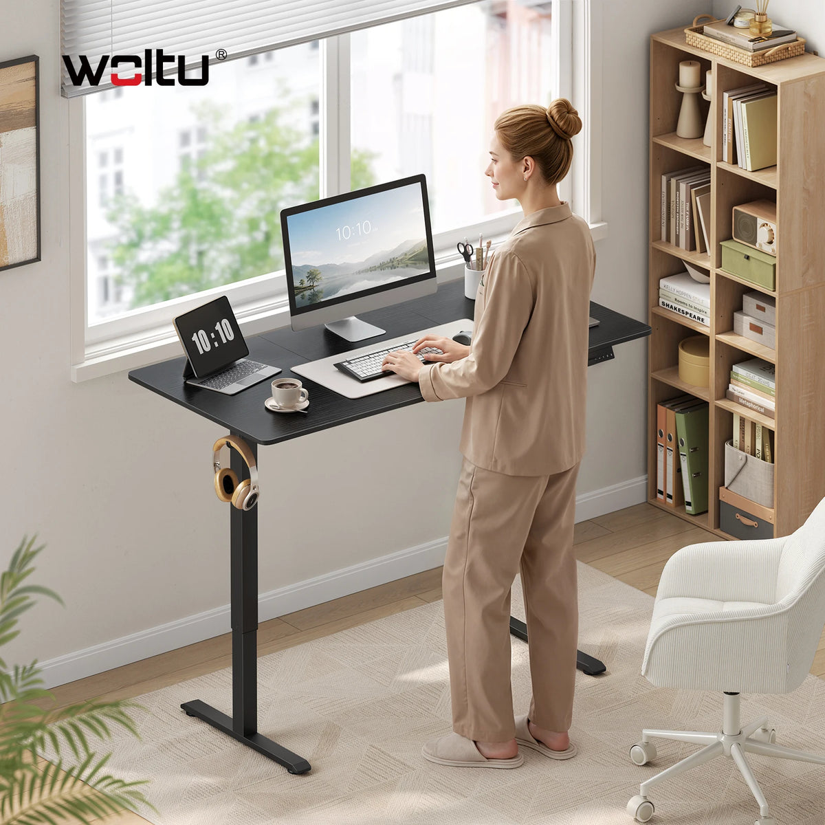 WOLTU Height-Adjustable Computer Desk Electric Gaming Table with 3 Memory Heights Collision Protection for Home Office Study