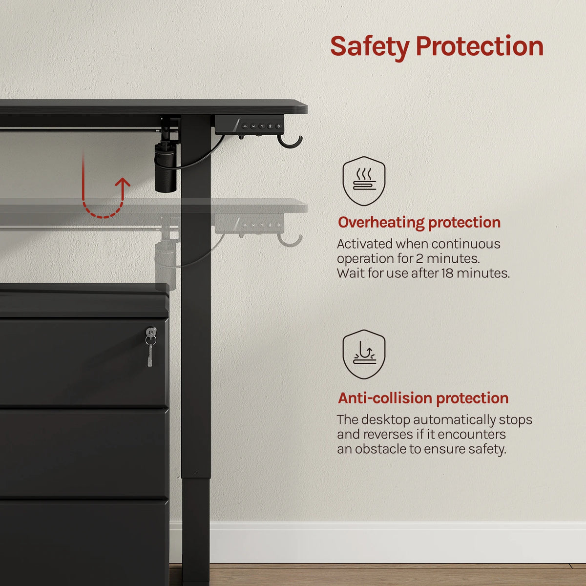 WOLTU Height-Adjustable Computer Desk Electric Gaming Table with 3 Memory Heights Collision Protection for Home Office Study