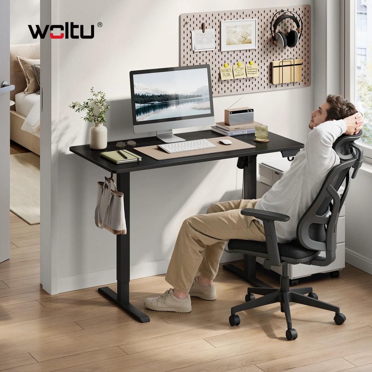 WOLTU Height-Adjustable Computer Desk Electric Gaming Table with 3 Memory Heights Collision Protection for Home Office Study