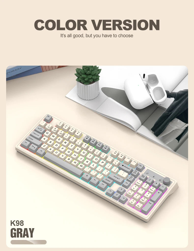 Dual Bluetooth Keyboard Dual-Mode BT/2.4G Wireless Keyboard RGB Backlit Rechargeable Keyboard Gaming Keyboard For Laptop Tablet