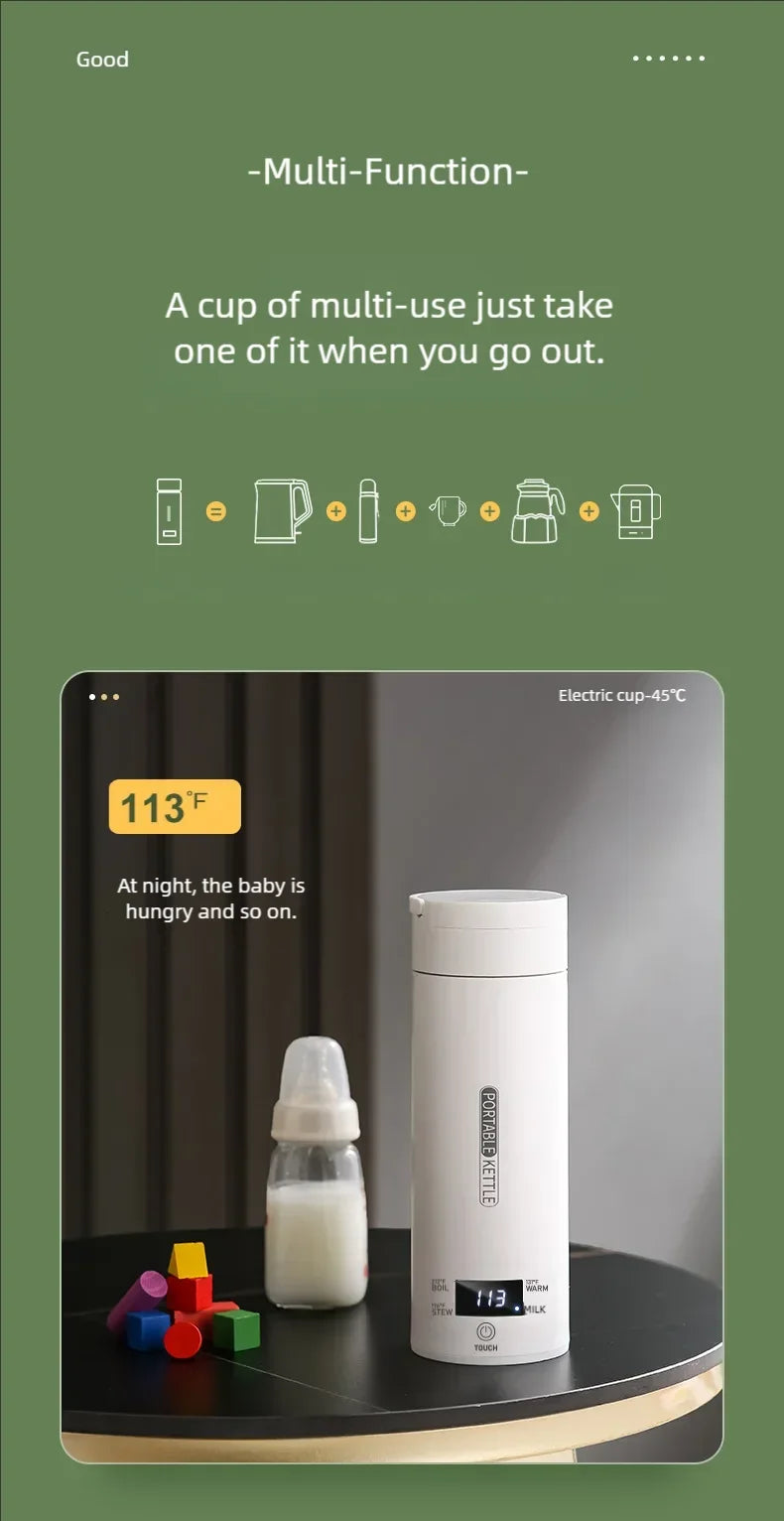 JFBONIN Electric Kettles Portable Tea Coffee Kettle Travel Boil Water Thermal Cup Anti-Scald Water Bottle
