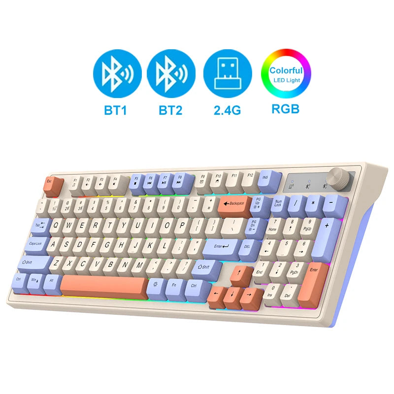 Dual Bluetooth Keyboard Dual-Mode BT/2.4G Wireless Keyboard RGB Backlit Rechargeable Keyboard Gaming Keyboard For Laptop Tablet