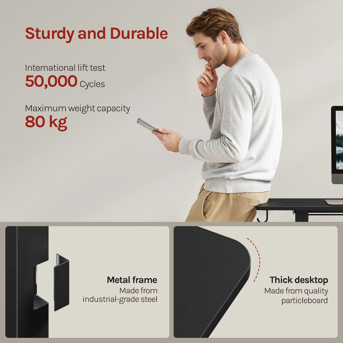 WOLTU Height-Adjustable Computer Desk Electric Gaming Table with 3 Memory Heights Collision Protection for Home Office Study