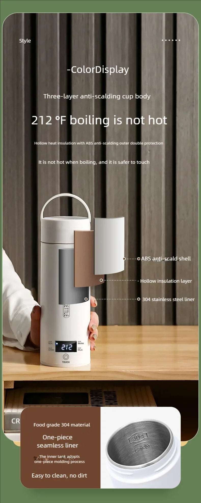 JFBONIN Electric Kettles Portable Tea Coffee Kettle Travel Boil Water Thermal Cup Anti-Scald Water Bottle