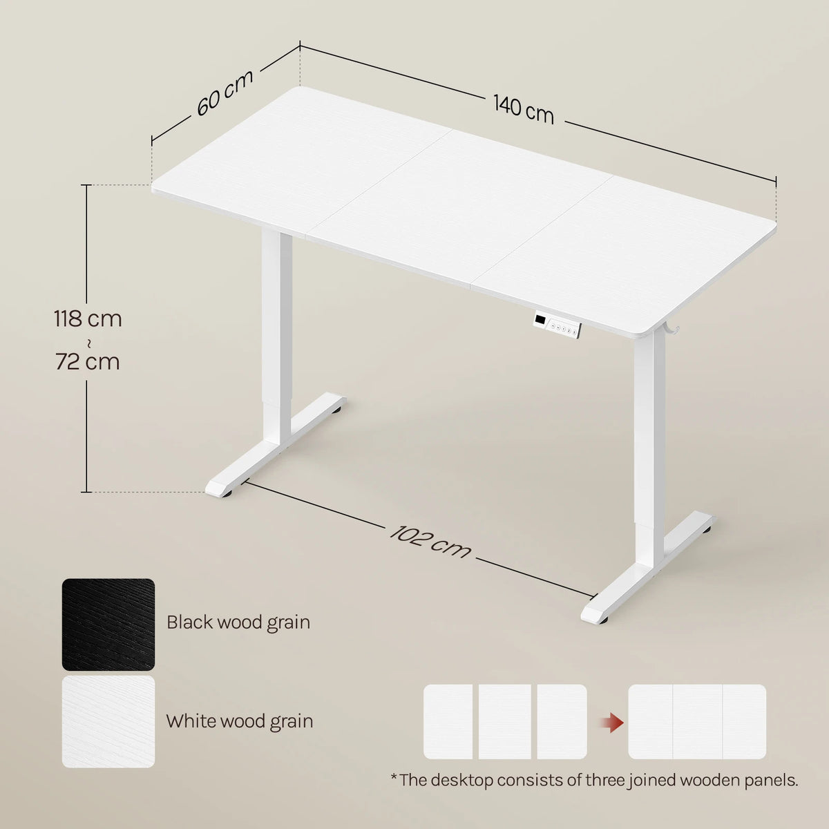 WOLTU Height-Adjustable Computer Desk Electric Gaming Table with 3 Memory Heights Collision Protection for Home Office Study