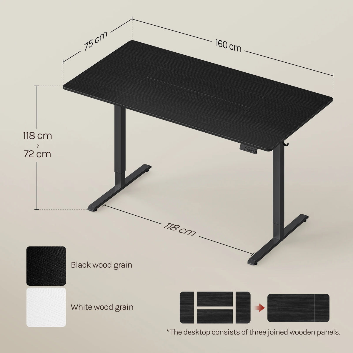 WOLTU Height-Adjustable Computer Desk Electric Gaming Table with 3 Memory Heights Collision Protection for Home Office Study