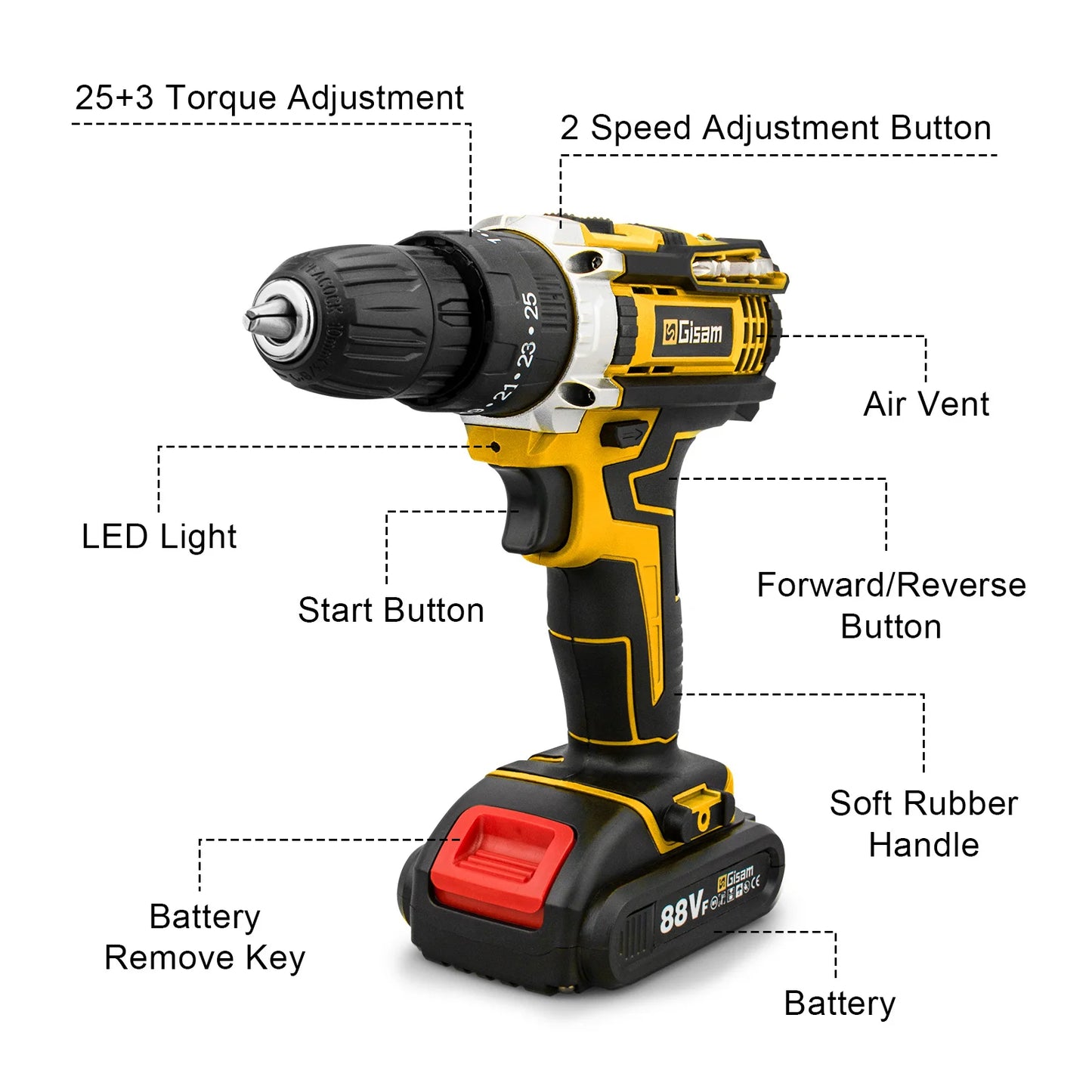 ALL IN ONE   25+3 Torque Impact Drill Electric Screwdriver Cordless Electric Hammer Drill Driver 2 Gear Speed Lithium-Ion Battery Power Tools