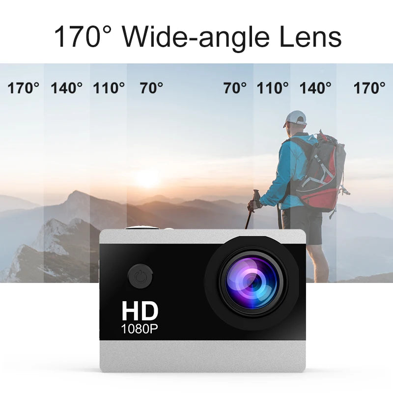 Action Camera 1080P/30FPS 2.0 In IPS Screen 170° Underwater Waterproof Helmet Video Recording Sports Cameras Outdoor Digital Cam